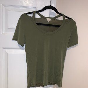Army Green Cold Shoulder Top